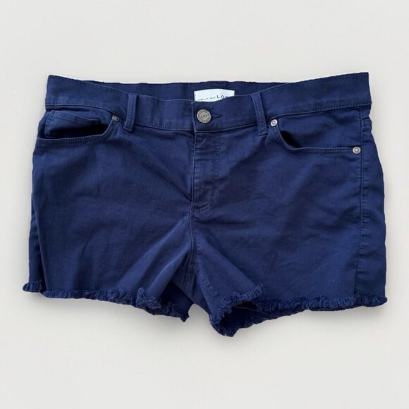 Loft Navy Blue Frayed Hem Lightweight Denim Chino Shorts Size 6 28 - Picture 1 of 5